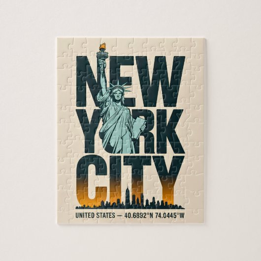 New York City Typografie Statue of Liberty Skyline Legpuzzel (Verticaal)