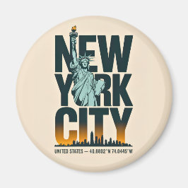 New York City Typografie Statue of Liberty Skyline Magneet