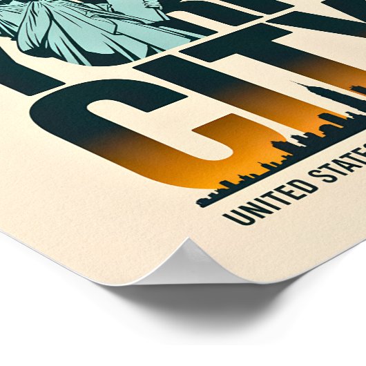 New York City Typografie Statue of Liberty Skyline Poster (Hoek)
