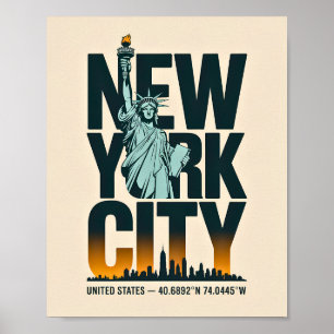 New York City Typografie Statue of Liberty Skyline Poster