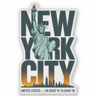 New York City Typografie Statue of Liberty Skyline Sticker