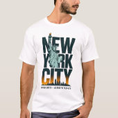 New York City Typografie Statue of Liberty Skyline T-shirt (Voorkant)