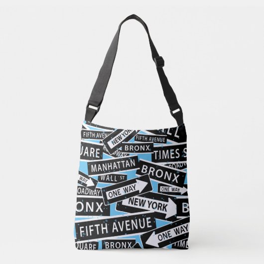 New York City Typografisch Blue Crossbody Tas (Voorkant)