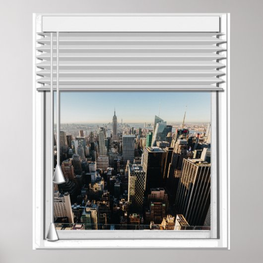 New York City Uitzicht fake window met Blinds Poster (Voorkant)