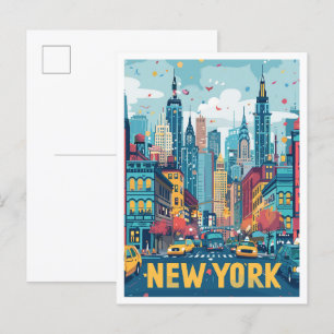 New York City USA Kunst Vintage Reizen Illustratie Briefkaart
