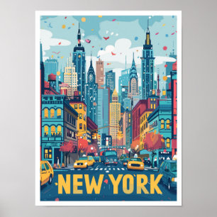 New York City USA Kunst Vintage Reizen Illustratie Poster