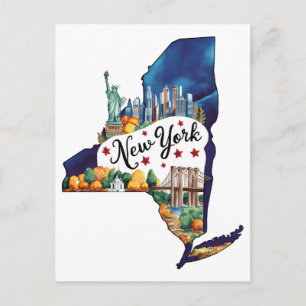 New York City USA Staat Vorm Vintage Waterverf Briefkaart