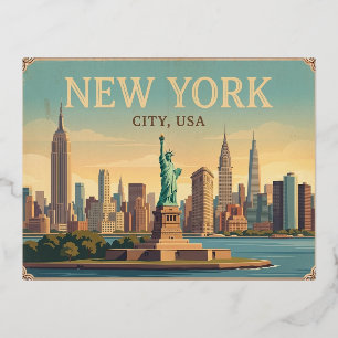 New York City USA Vintage Reisposterkaart Folie Feestdagen Briefkaart