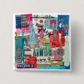 New York City Vierkante Button 5,1 Cm (Voorkant)