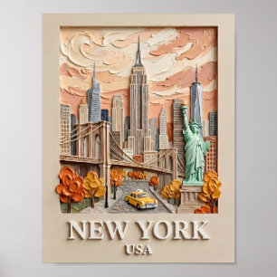 New York City Vintage 3D Getextureerde Gezicht op Poster