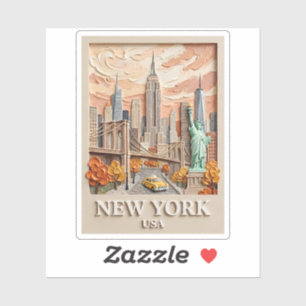 New York City Vintage 3D Getextureerde Gezicht op Sticker