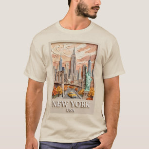 New York City Vintage 3D Getextureerde Gezicht op T-shirt