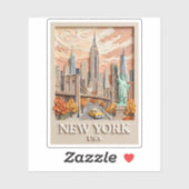 New York City Vintage 3D Textured Skyline Painting Sticker (Vel)