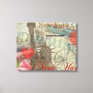 New York City Vintage Liberty Skyline Symboolkunst Canvas Afdruk
