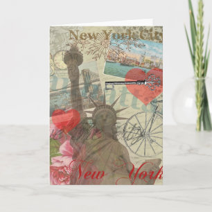 New York City Vintage Liberty Skyline Symboolkunst Kaart