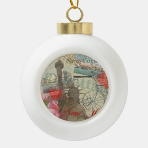 New York City Vintage Liberty Skyline Symboolkunst Keramische Bal Ornament