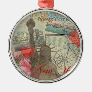 New York City Vintage Liberty Skyline Symboolkunst Metalen Ornament