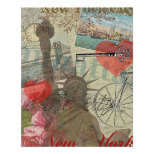 New York City Vintage Liberty Skyline Symboolkunst Perfect Poster