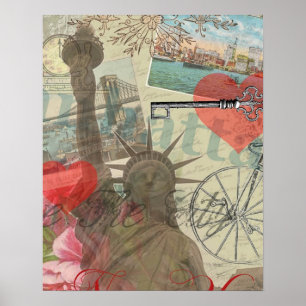 New York City Vintage Liberty Skyline Symboolkunst Poster