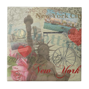 New York City Vintage Liberty Skyline Symboolkunst Tegeltje