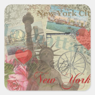 New York City Vintage Liberty Skyline Symboolkunst Vierkante Sticker