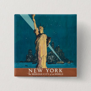 New York City Vintage Reizen Poster Tas Vierkante Button 5,1 Cm