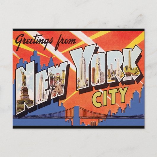 New York City Vintage Travel Briefkaart (Voorkant)
