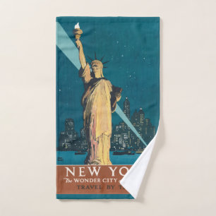 New York City Vintage Travel Liberty Skyline Bad Handdoek