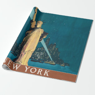 New York City Vintage Travel Liberty Skyline Cadeaupapier