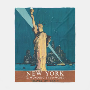 New York City Vintage Travel Liberty Skyline Fleece Deken