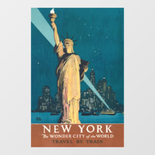 New York City Vintage Travel Liberty Skyline Raamsticker