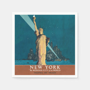 New York City Vintage Travel Liberty Skyline Servet