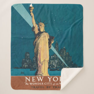 New York City Vintage Travel Liberty Skyline Sherpa Deken