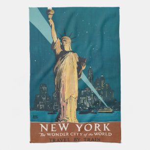 New York City Vintage Travel Liberty Skyline Theedoek