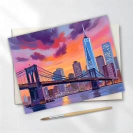 New York City Watercolor Skyline Schilderij Kaart