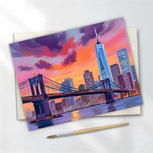 New York City Watercolor Skyline Schilderij Kaart