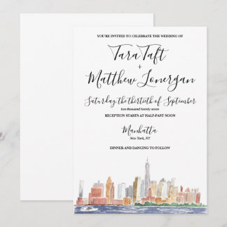 New York City Watercolor Wedding Invitation Kaart