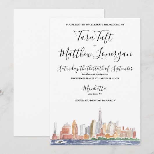 New York City Watercolor Wedding Invitation Kaart (Voorkant / Achterkant)