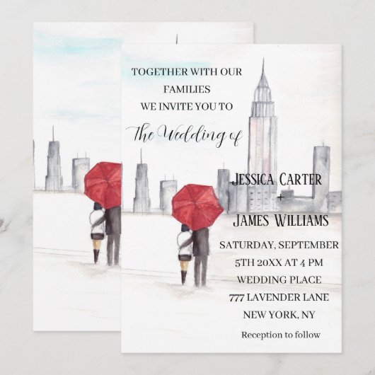 New York City Waterverf Bestemming Chique Bruiloft Kaart (Voorkant / Achterkant)