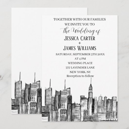 New York City Waterverf Bestemming Chique Bruiloft Kaart (Voorkant / Achterkant)