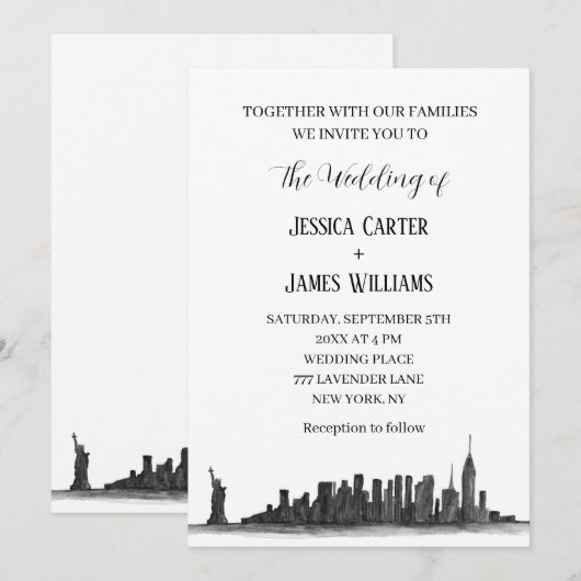 New York City Waterverf Bestemming Chique Bruiloft Kaart (Voorkant / Achterkant)