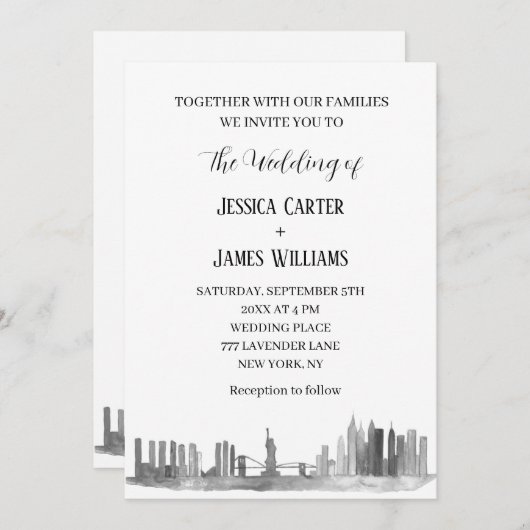 New York City Waterverf Bestemming Chique Bruiloft Kaart (Voorkant / Achterkant)