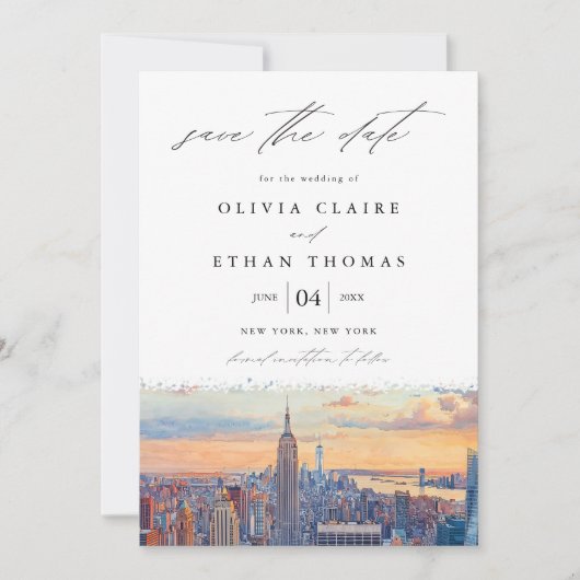 New York City Waterverf bruiloft Save the Date Kaart (Voorkant)