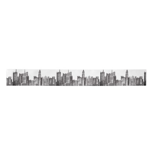 New York City waterverf Manhattan skyline Black Satijnen Lint (Voorkant)