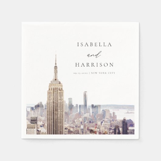 NEW YORK CITY Waterverf Skyline Trouwpapier Servet (Voorkant)