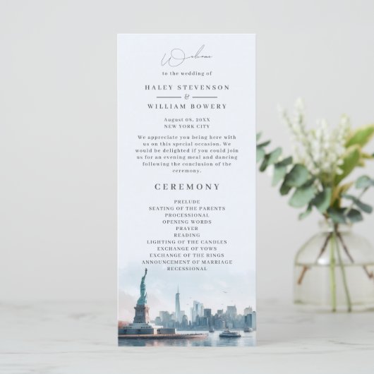 New York City Waterverf Skyline Wedding Programma (Staand voorkant)