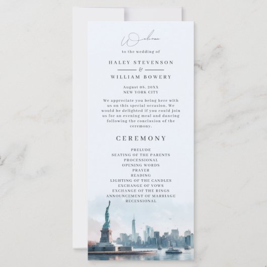 New York City Waterverf Skyline Wedding Programma (Voorkant)