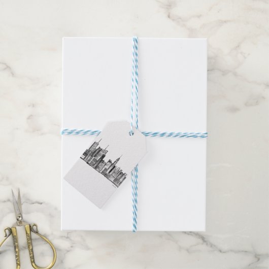 New York City waterverf zwarte manhattan NYC Cadeaulabel (Met Touw)