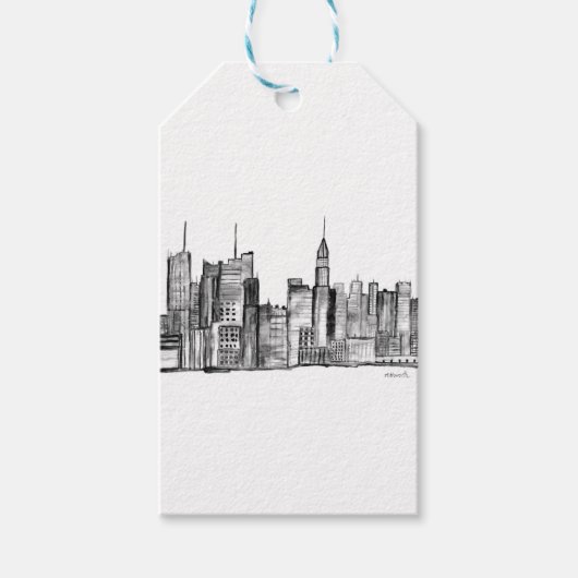 New York City waterverf zwarte manhattan NYC Cadeaulabel (Voorkant)