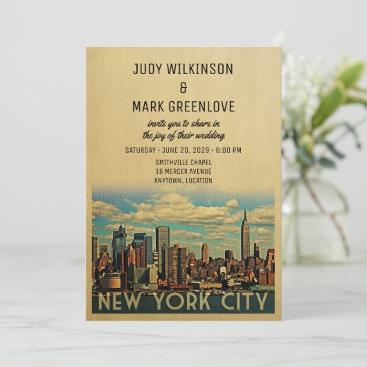 New York City Wedding Invitation  NYC Kaart (Staand voorkant)